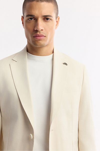 Avva Men's Beige Mono Collar Bag Pocket Double Slit Unlined Lightweight Jacket A51Y4017