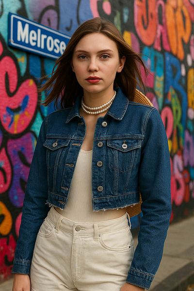Bluewhite Jachetă de jeans crop pentru femei cu ciucuri