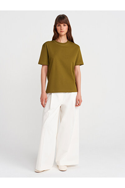 Dilvin 30312 Διακοσμητικό μπλουζάκι με λαιμόκοψη με ραφή-Κόκκινο λαδί