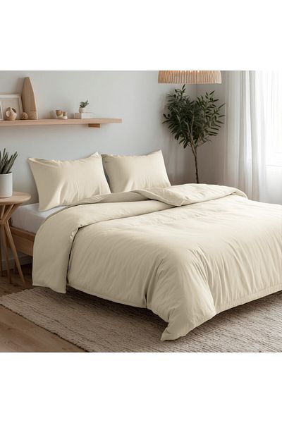 Hotel Linen Klub 3-Piece Duvet Cover Set, 100% Cotton Luxury Sateen, Cream