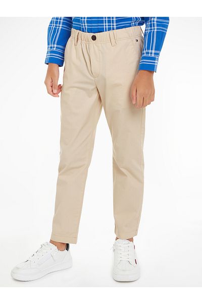 Tommy Hilfiger Boys Beige Regular Pull On Poplin Woven Pants