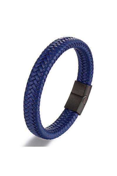 Choice 18.5cm Blue Classic Men Jewelry Genuine Leather Bracelets Titanium Black Rope Steel Magnetic Clasp B