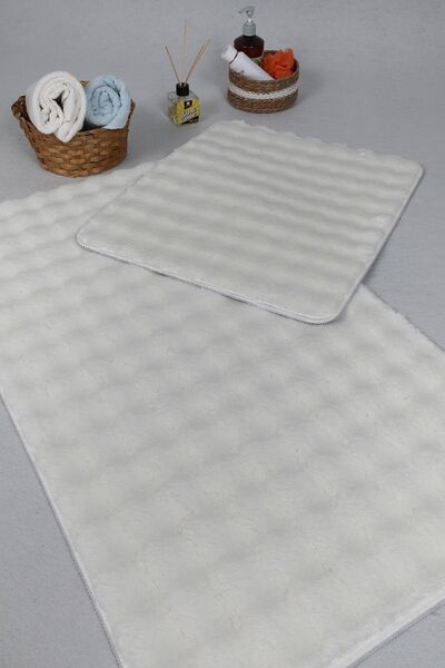 Lagom Life Σετ πατάκι μπάνιου Διπλό βελούδινο χαλί αντιολισθητική βάση 50x90 cm + 50x60 cm ΛΕΥΚΟ