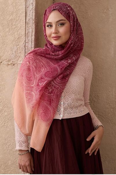 Merve Nayir Pink Ethnic Patterned Imported Cotton Shawl