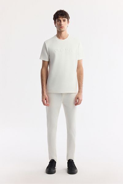 Avva Men's Off White Slim Fit Classic Waist Dobby Cotton 5 Pocket Pants B003038