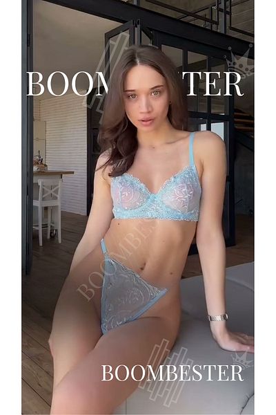 BoomBester Set de chiloți sutien albastru baby cu model din tul cu dantelă, cu sârmă în partea de jos (sutien-thong)