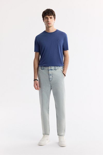 Avva Pantaloni de jeans pentru bărbați, albaștri, spălați învechiți, 100% bumbac A51y3550