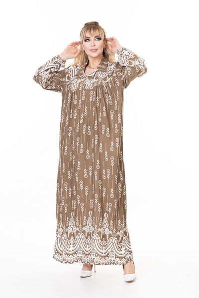 mervemoda γυναικείο μακρυμάνικο plus size υφαντό καλοκαιρινό μακρυμάνικο φόρεμα