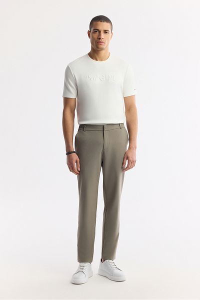 Avva Men's Khaki Elastic Waist Technical Fabric Nora Trousers A51Y3077
