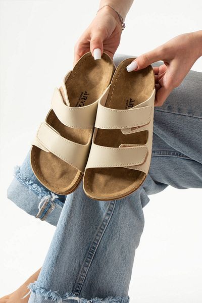 AlbiShoes Charlie Double Velcro Double Banded Μαλακή Άνετη Σόλα Ανατομική Καθημερινή Ταινία Γυναικείες Παντόφλες