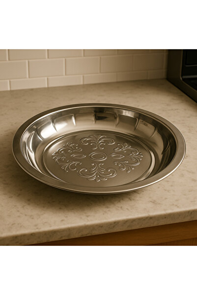 ALMUFARREJ Round Food Tray Silver 30cm