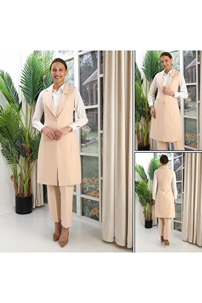 GND TEKSTİL Gnd Düğme Detaylı Uzun Yelek - Şık Cepli Kadın Yelek Ofis Stil