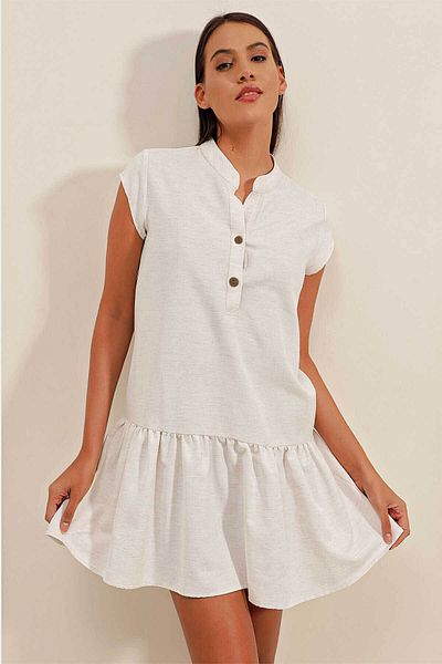 Bigdart Linen White Women's Dress 2425