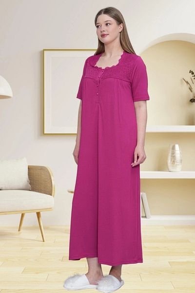 LOHOUSE Women's Fuchsia Plus Size (Oversize) Short Sleeve Cotton Mother Nightgown