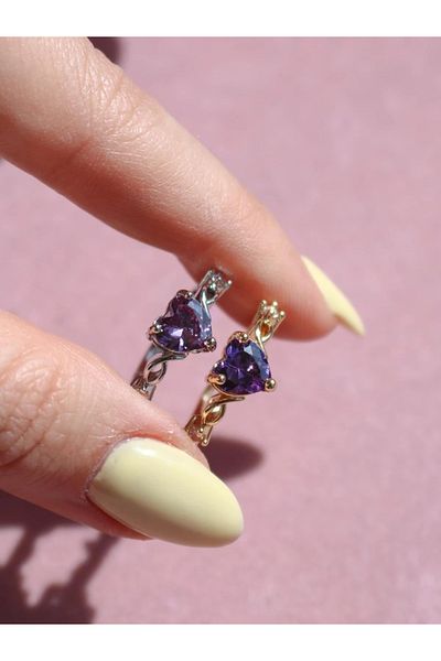 Reorah Collection Purple Love Shine Ring-Purple Heart Ring with Rhinestone