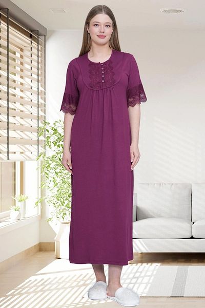 LOHOUSE Women's Cherry Plus Size (Oversize) Short Sleeve Cotton Buttoned Mother's Nightgown
