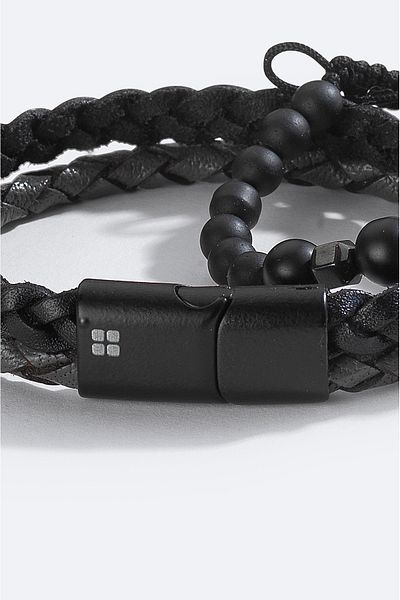 Avva Men's Black Leather and Stone Bracelet A51Y9615