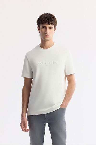 Avva Men's White Crew Neck Hologram Printed Interlock T-Shirt A51Y1132
