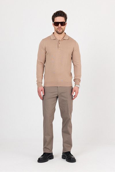 hateko Pure 100% Cotton Camel Polo Collar Knitwear Sweater