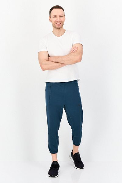 adidas Men Slim Fit Drawstring 7/8 Leg Training Track Pants, Teal Blue