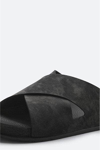 Avva Men's Black Cross Strap Sandals A51Y8300