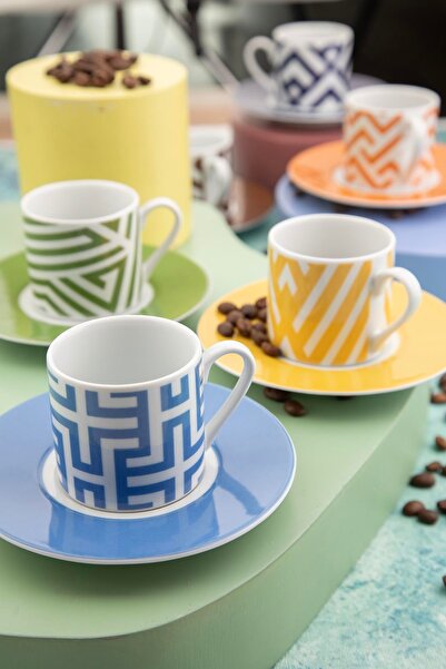 Kütahya Porselen Legacy Etnik Desen 6 Kişilik Kahve Fincan Takımı 90cc 12 Parça