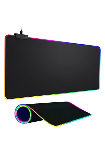 YBOSHOP Mousepad gaming RGB 30x80 cm, impermeabil, anti-alunecare, negru, cu ...