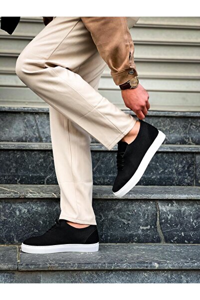 MELAMS Toorress Siyah-Beyaz Triko Bağcıklı Günlük Erkek Ayakkabı - KBC