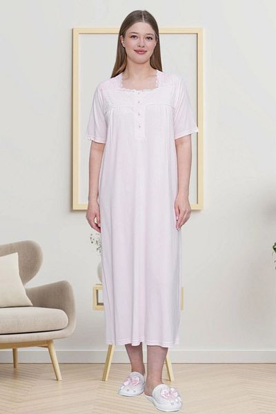 LOHOUSE Women's Pink Large Size (Oversize) Short Sleeve Cotton Mother's Nightgown