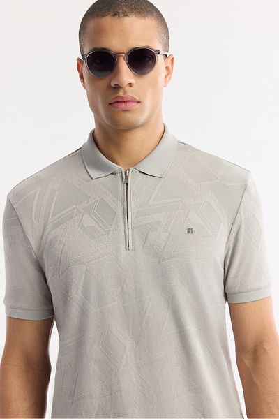 Avva Tricou jacquard cu gât polo cu fermoar gri pentru bărbați A51Y1059