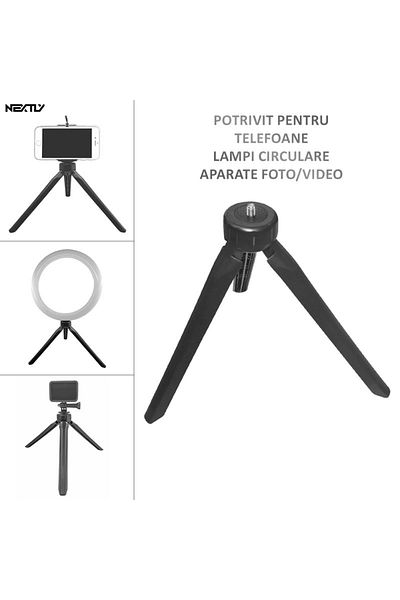 NEXTLY Mini Trepied Pentru Telefon, Aparate Foto Si Video, Lampi Circulare, Portabil, Pliabil