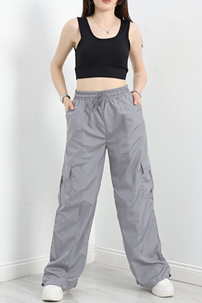 OXVİN Women's Oversize Parachute Fabric Cargo Pocket, Leg Clip, Baggy Trousers