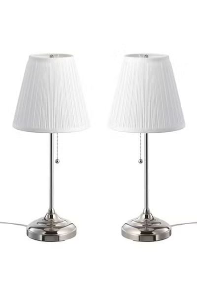 Taimi Pack of 2 Modern Table Lamp with Warm Lighting - Silver/White, 55 cm Height