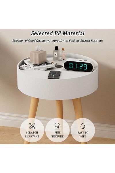 COOYA Bedside table with wireless charging station with USB port, 40*40*45cm, for bedroom and living room