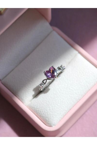 Reorah Collection Purple Love Shine Ring-Purple Heart Ring with Rhinestone