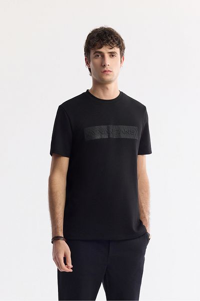 Avva Men's Black Crew Neck Injection Printed Interlock T-Shirt A51Y1021