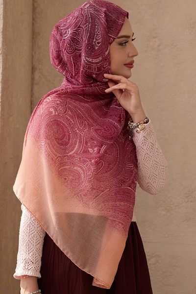 Merve Nayir Pink Ethnic Patterned Imported Cotton Shawl