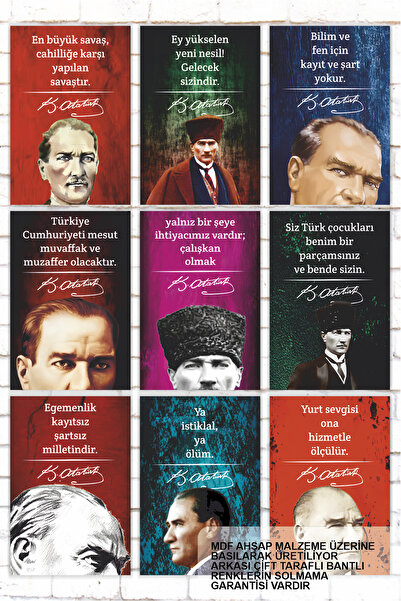 Hayat Poster Set de 9 piese de tablou cu citate ale Ataturk poster din lemn mdf