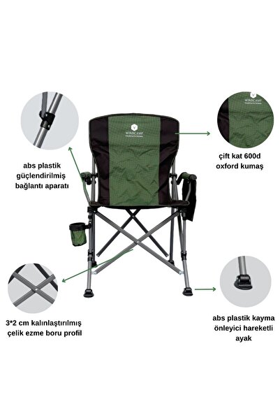 windcamp Kamp Sandalyesi Lüx - Yeşil (60x60x46/95 Cm) - Kılıf Dahil
