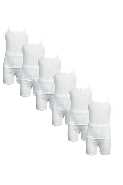 City Rose Fashion 6-Pieces Camisole And Short Underwear Girls Set Perforated Cotton 100% White