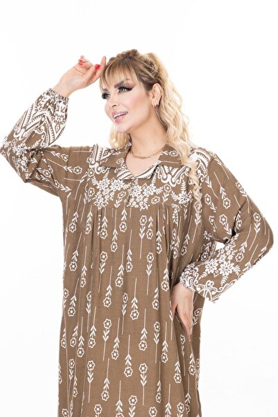 mervemoda γυναικείο μακρυμάνικο plus size υφαντό καλοκαιρινό μακρυμάνικο φόρεμα