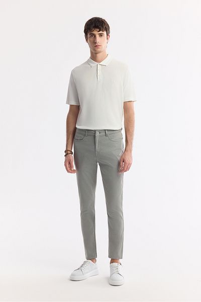 Avva Men's Light Khaki Classic Waist Dobby Blended 5 Pocket Pants B 003038