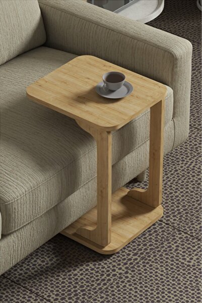 DESENGO Safir Meşe Renk Tekerlekli C Sehpa,koltuk Sephası,yan Sehpa,servis Sehpası,zigon Sehpa