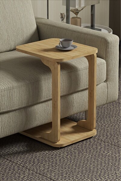 DESENGO Safir Meşe Renk Tekerlekli C Sehpa,koltuk Sephası,yan Sehpa,servis Sehpası,zigon Sehpa