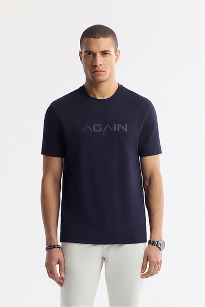 Avva Men's Navy Blue Crew Neck Hologram Printed Interlock T-Shirt A51Y1132
