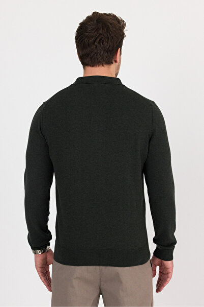 hateko Pure 100% Cotton Khaki Polo Collar Knitwear Sweater