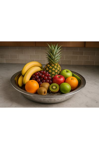 ALMUFARREJ Round Food Tray Silver 50cm