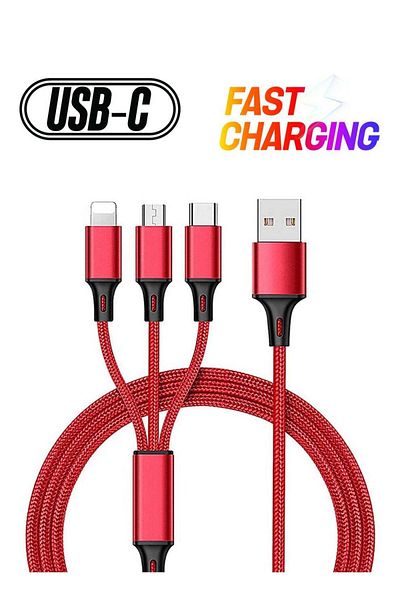 Generic 3-in-1 Multifunction Fast Charging Android Type-C Data Cable Red