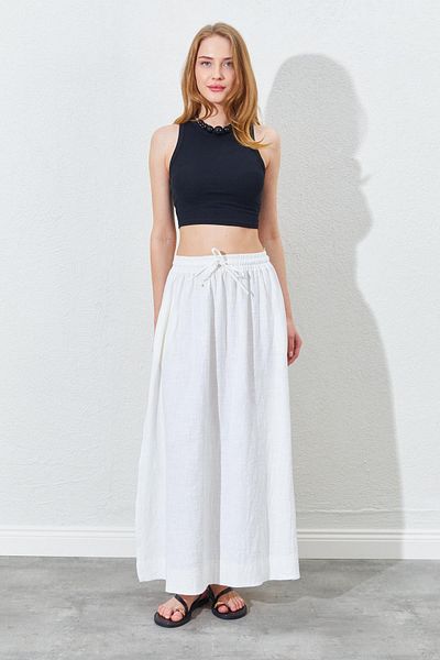 TENA Women's Ecru Long Linen Skirt with Slits on the Sides