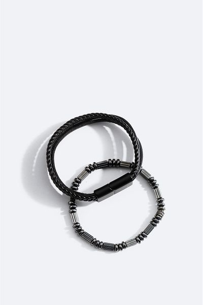 Avva Men's Black Leather and Stone Bracelet A51Y9613
